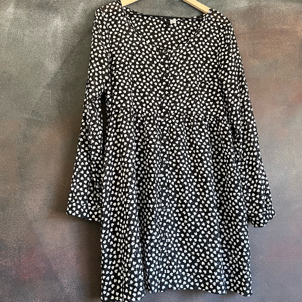 90s Style Long Sleeve Button Down Heart Dress